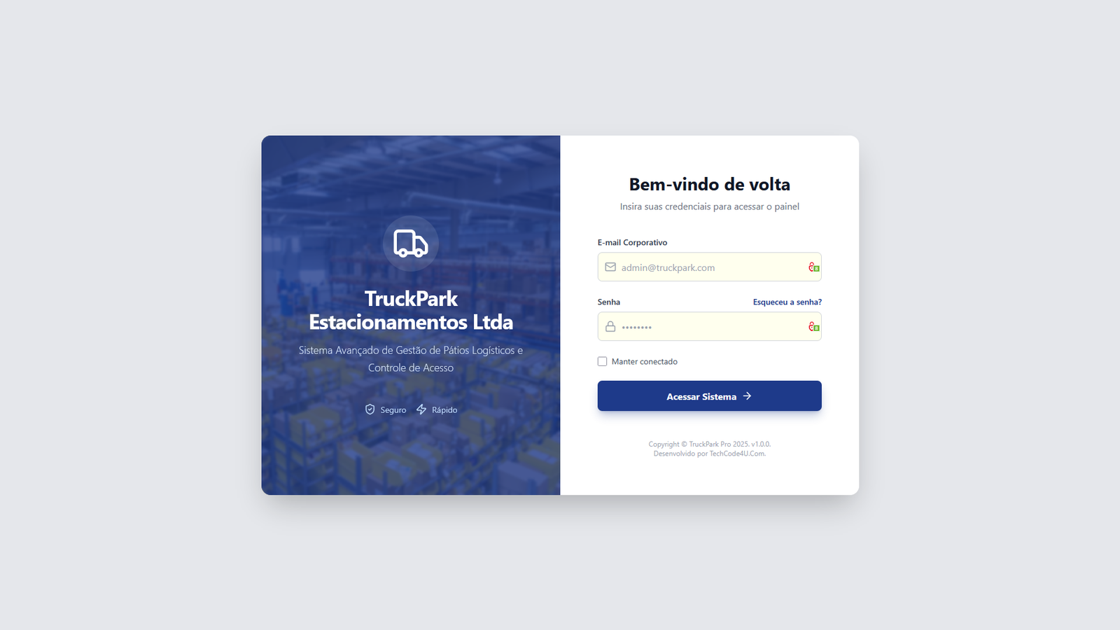 TruckPark Pro: Gestão de Estacionamento simples